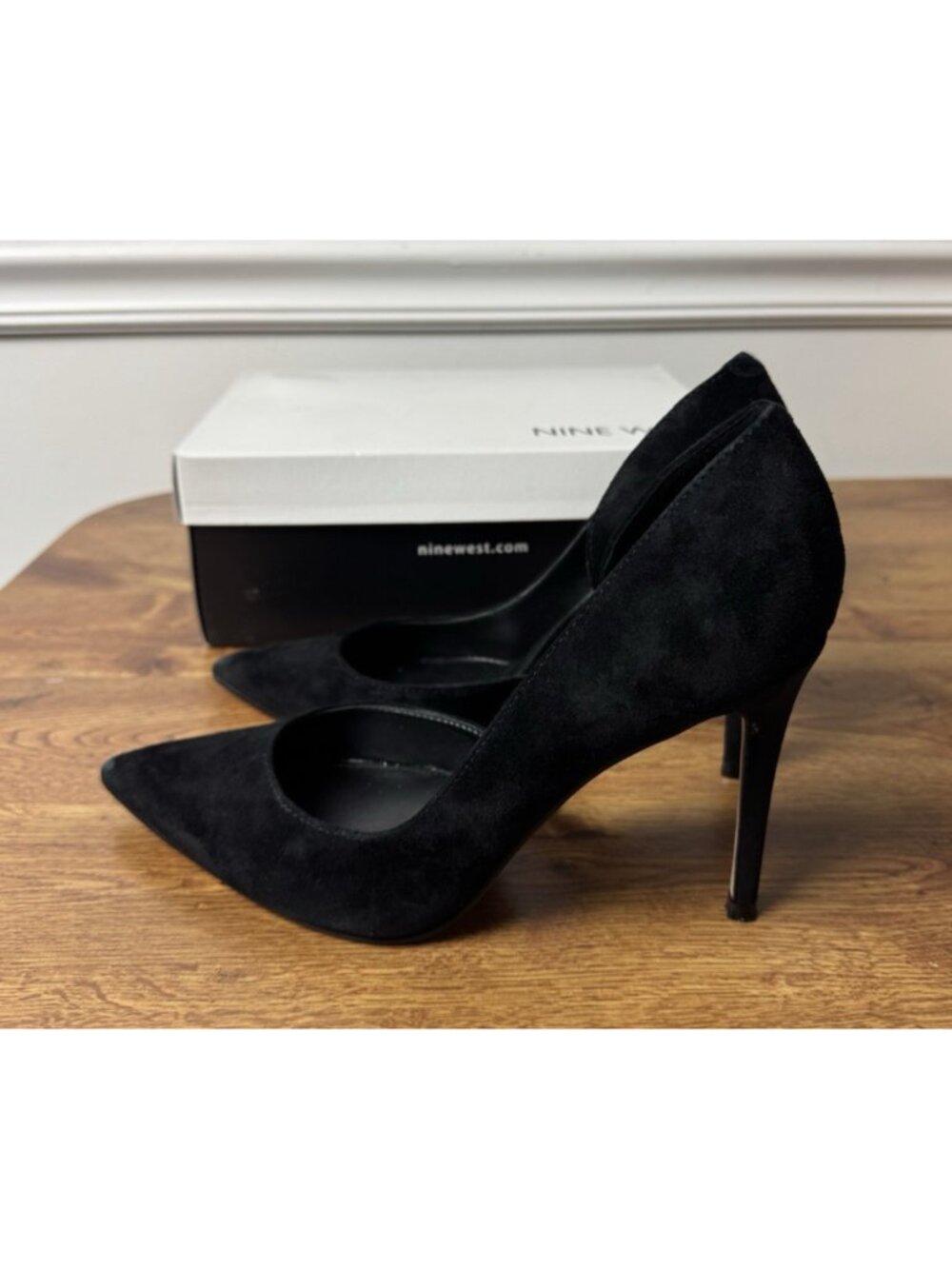Women's Nine West Folowe D'Orsay Black Stiletto Pump Black Suede Size 8M